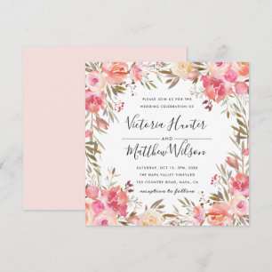 Convite Romântico para Casamento Floral de Blush B