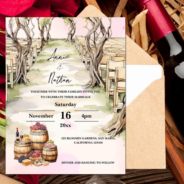 Convite Romântico para Casamento Romântico de Vinh (Grapevine Vineyard Romantic Wedding Invitation)