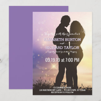Convite Romântico para Casamento Roxo de Praia de