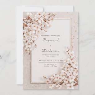 Convite Romântico Quadro Dourado de Casamento com Flor de 