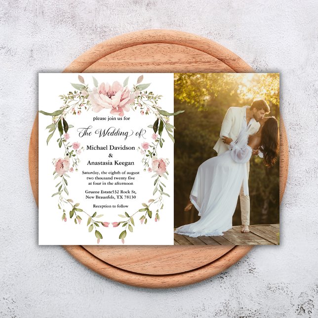 Convite Romântico Quadro Floral de Peônia Rosa Casamento (Criador carregado)