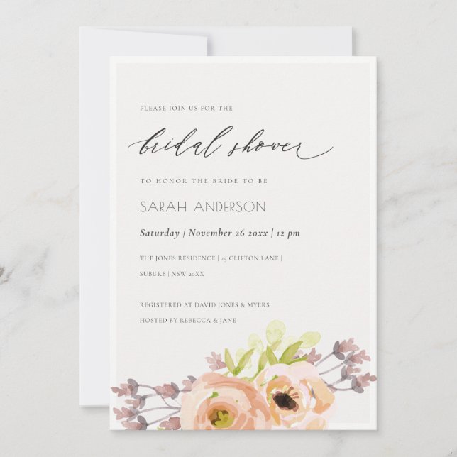 CONVITE ROMÂNTICO, ROSA, CHÁ DE PANELA FLORAL AZUL (Frente)