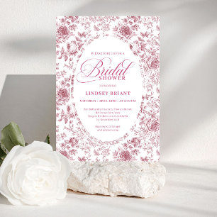 Convite Romântico Rosa de Veludo Floral Toile Chá de Noiva