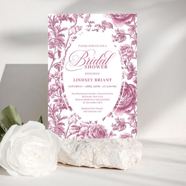 Convite Romântico Rosa Desbotado Floral Rosas Chuveiro de  (Romantic Dusky Pink Floral Roses Bridal Shower Invite)