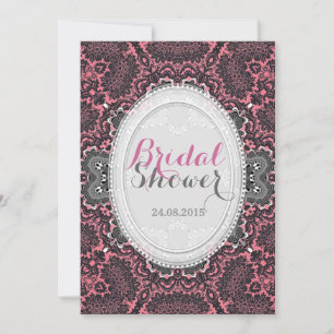Convite Romântico Rosa Desbotado Vintage Damask Chá de Noi
