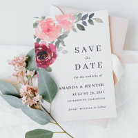 Romântico Rosa e Borgonha Floral Salva a Data