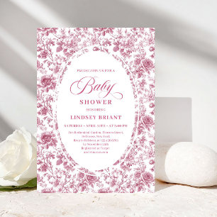 Convite Romântico Rosa Floral Po dusty Boho Chá de Bebê