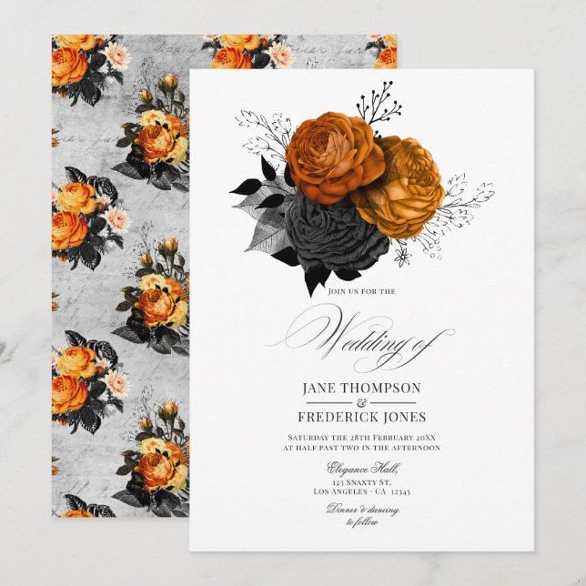 Convite Romântico Shabby-Chic Gótico Floral (Frente/Verso)