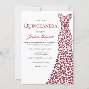 Convite Romântico Vermelho Cardíaco Vestido Quinceanera Co