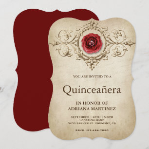 Convite Romântico Vintage Rosa Flourish Quinceanera