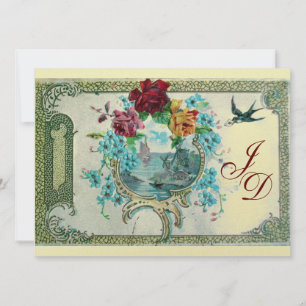 Convite ROMANTINICA 3 MONOGRAMA papel metálico ouro 2