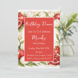 Convite Romãs Tulipas Aquarela Vermelho Branco Moderno
