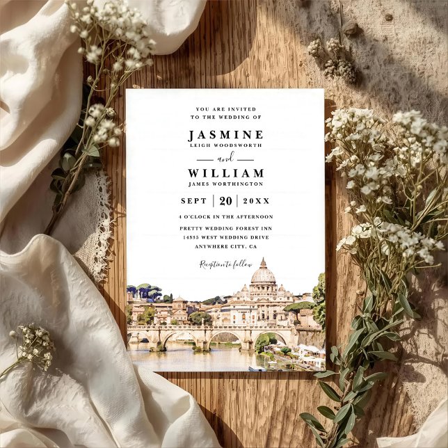 Convite ROME Italy Skyline Destination QR Code Wedding (Criador carregado)