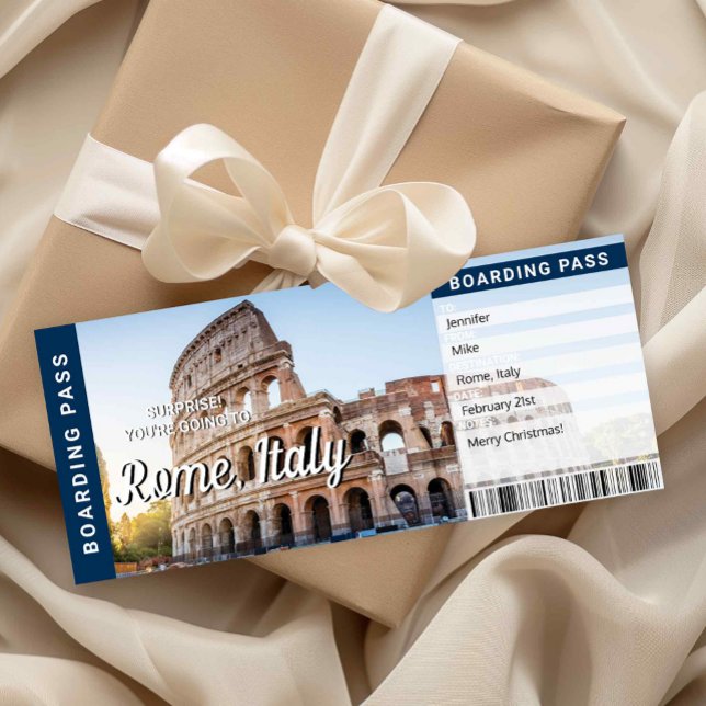 Convite Rome Italy Trip Surprise Boarding Pass Card (Rome Italy Trip Surprise Boarding Pass Card)