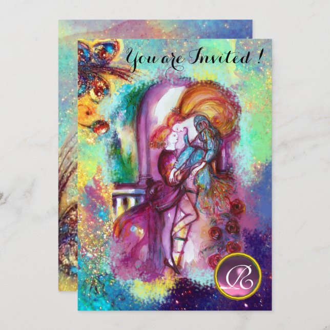 Convite ROMEO E JULIET Floral Blue Sparkles (Frente/Verso)