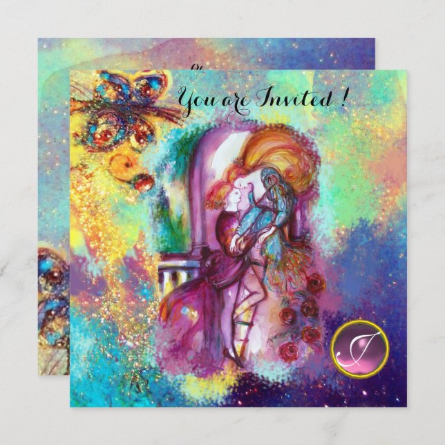 Convite ROMEO E JULIET Floral Blue Sparkles (Frente/Verso)