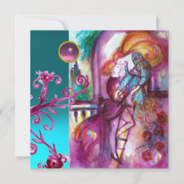 Convite ROMEO E JULIET/Teal Pink Damask Suavimentos Florai