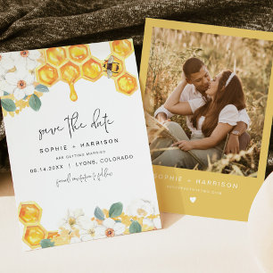Convite ROMY Rustic White Floral Honey Bee Salve a Data