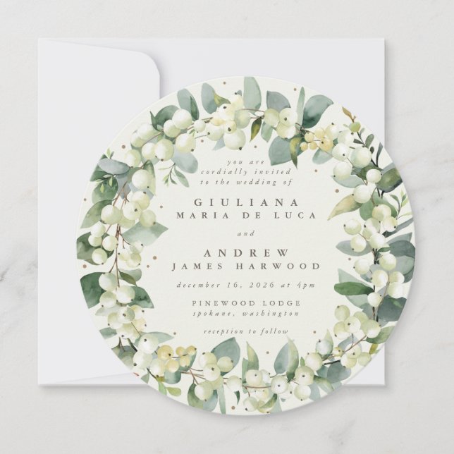 Convite Ronda Cream Snowberry + Eucalyptus Wreath Casament (Frente)