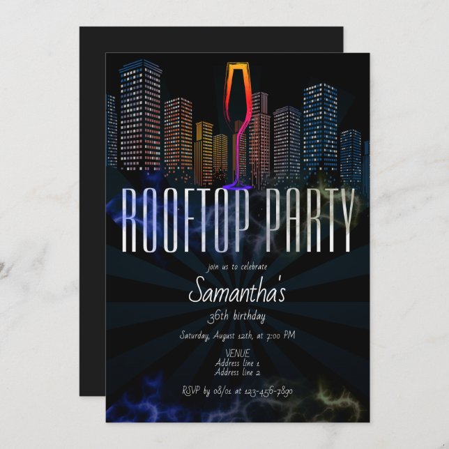 Convite Rooftop Lounge Noite Ouvindo Bar do Céu Aniversári (Frente/Verso)