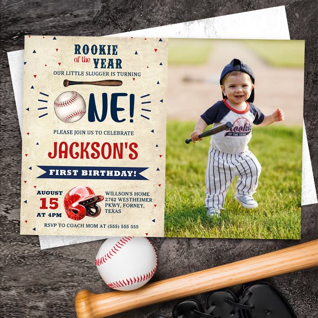 Convite Rookie Baseball primeiro aniversario Batter Up Fot (Criador carregado)