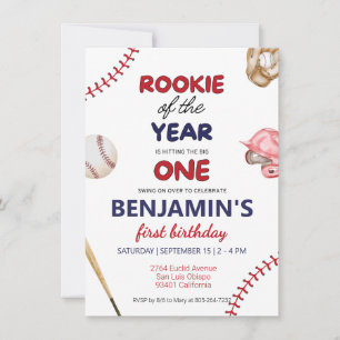 Convite Rookie Baseball Red primeiro aniversario