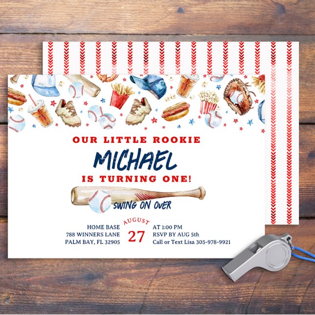 Convite Rookie da Festa de aniversário de Beisebol do Ano (Little Rookie Watercolor Party Invitation )