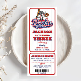 Convite Rookie Do Ano Do aniversário de 3 anos De Bilhete 