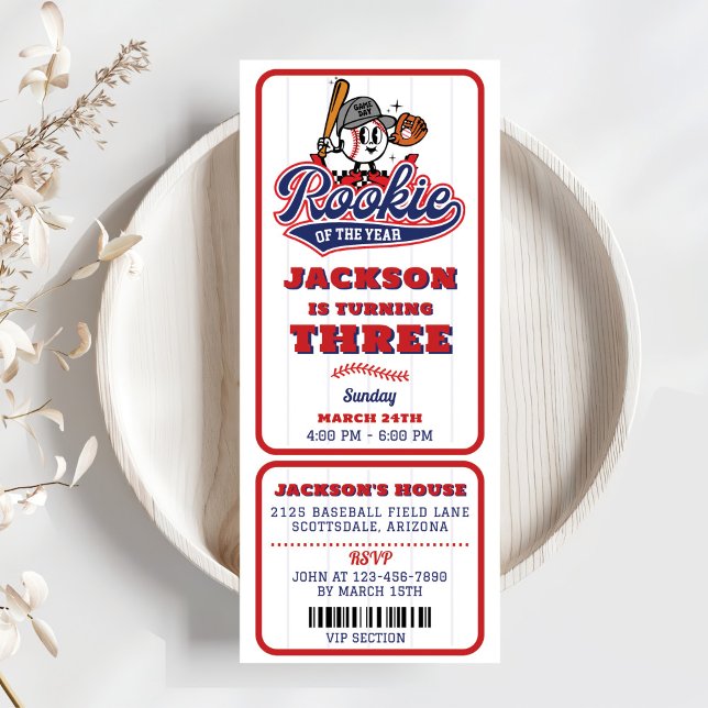 Convite Rookie Do Ano Do aniversário de 3 anos De Bilhete  (Criador carregado)