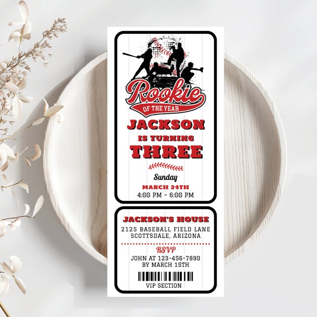 Convite Rookie Do Ano Do aniversário de 3 anos De Bilhete  (Criador carregado)