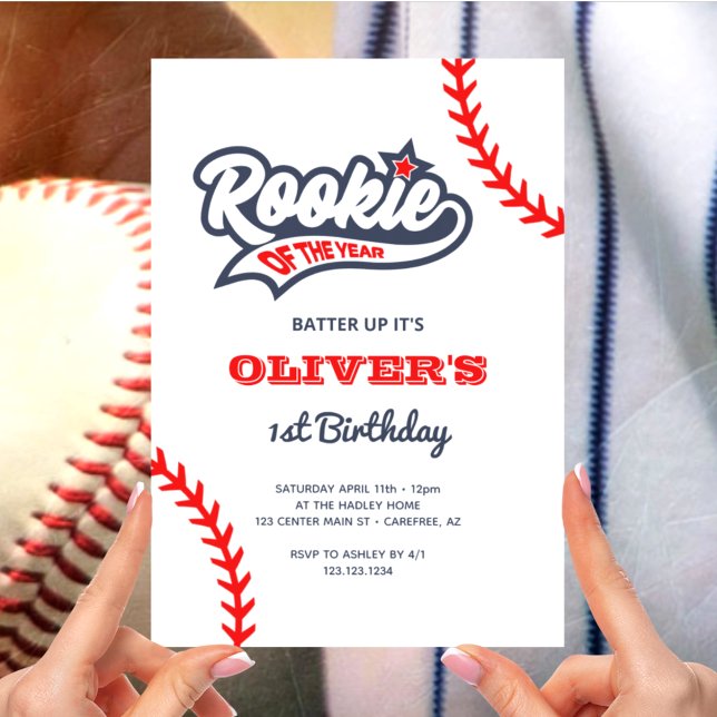 Convite Rookie do Ano do primeiro aniversario Baseball (Criador carregado)