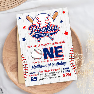 Convite Rookie do Ano do primeiro aniversario Baseball