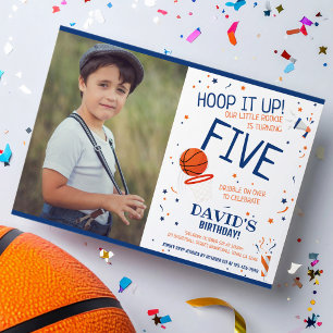 Convite Rookie Hoop It Up Blue Basball Foto Aniversário