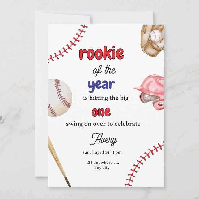 Convite Rookie of the Year Baseball 1st Birthday Invitatio (Frente)