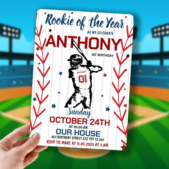 Convite Rookie Of The Year | Baseball 1ST Birthday Party (Rookie Of The Year | Baseball 1ST Birthday Party Invitation)