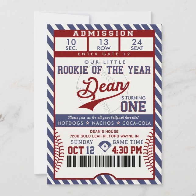 Convite Rookie of the Year Birthday Baseball Ticket (Frente)