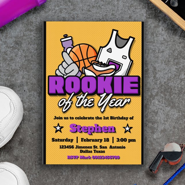 Convite Rookie of the Year - Boy First Birthday Basketball (Rookie of the Year - Boy First Birthday Basketball Invitation)