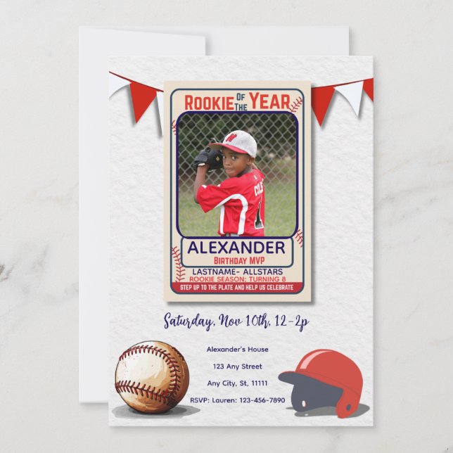 Convite Rookie of the Year Photo Birthday Invitation (Frente)