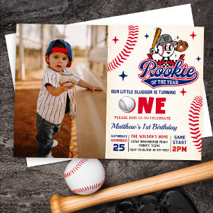 Convite Rookie Retro do Ano do primeiro aniversario Baseba