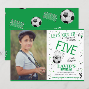Convite Rookie Vamos Kick It Green Soccer Photo Aniversári