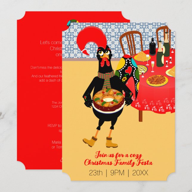 Convite Rooster Português ama Rei Bolo (Frente/Verso)