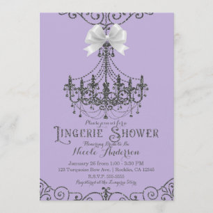 Convite Ropa Interior com Laço Branco Roxo e Prata para o