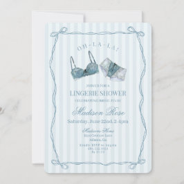 Convite Ropa Íntima Azul de Renda para Chá de Lingerie