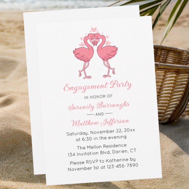 Convite ropical Pink Flamingo Hawaiian Engagement Party (Criador carregado)