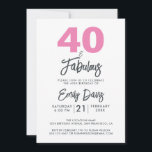 Convite Rosa 40 e Fabuloso | aniversário de 40 anos<br><div class="desc">Um convite para fotos chique, elegante e aniversário de 40 anos que você pode personalizar e enviar para a sua festa da quadragésima festa de aniversário. As palavras "40 e Fabuloso", a preto e a rosa, são definidas utilizando a caligrafia elegante e a tipografia moderna. Desenvolvido exclusivamente para você pelo...</div>