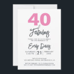 Convite Rosa 40 e Fabuloso | aniversário de 40 anos<br><div class="desc">Um convite para fotos chique, elegante e aniversário de 40 anos que você pode personalizar e enviar para a sua festa da quadragésima festa de aniversário. As palavras "40 e Fabuloso", a preto e a rosa, são definidas utilizando a caligrafia elegante e a tipografia moderna. Desenvolvido exclusivamente para você pelo...</div>