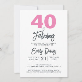 Convite Rosa 40 e Fabuloso | aniversário de 40 anos