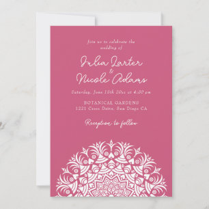 Convite Rosa Abstrato Mandala Casamento Rosa Framboesa