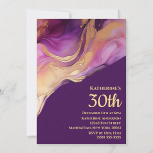 Convite Rosa Abstrato Roxo Moderno e Dourado-