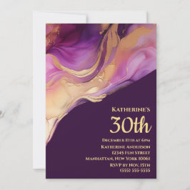 Convite Rosa Abstrato Roxo Moderno e Dourado-